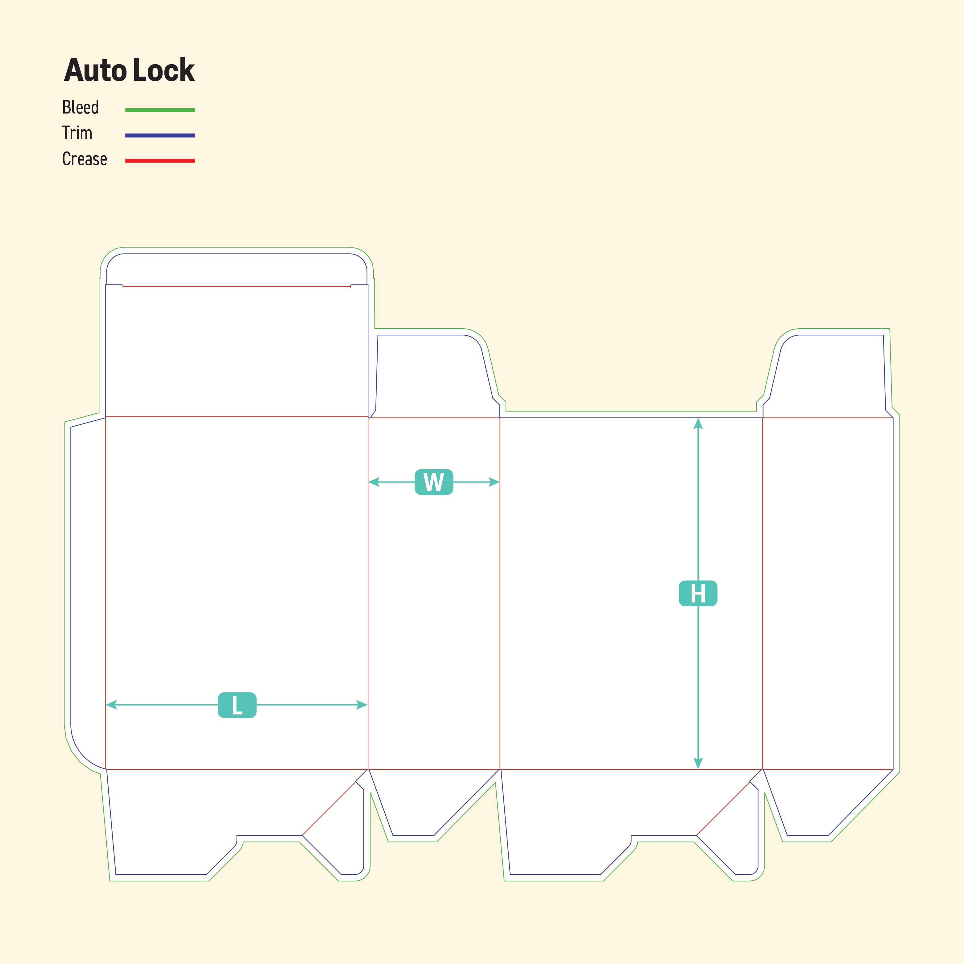 Auto Lock Box Template - Custom Die-Line Template