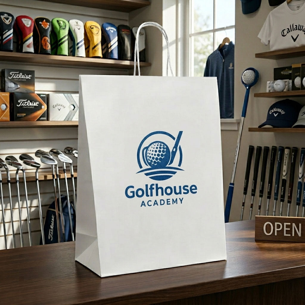 Large White Paper Bag with Screen Printing Logo |  Custom Retail Shopping Bag for Brands
