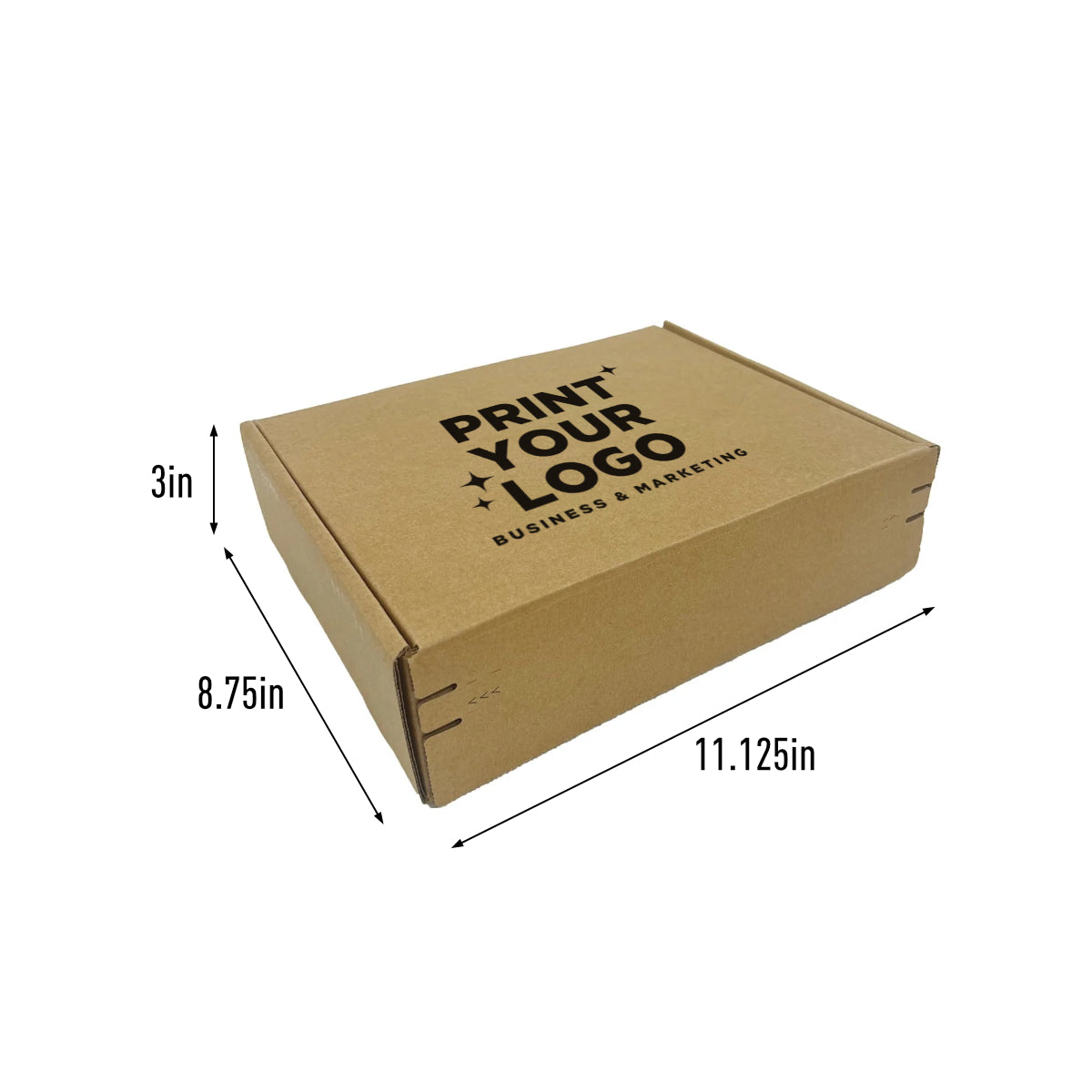 Kraft Mailer Box 11.125" x 8.75" x 3" with Self-Seal Tape - Custom One Colour Screen Printed Logo