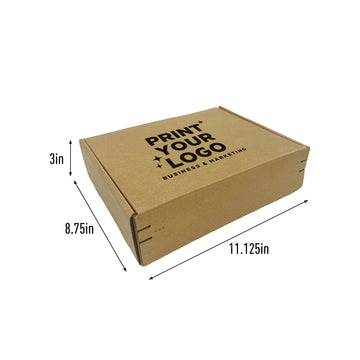 Kraft Mailer Box 11.125" x 8.75" x 3" with Self-Seal Tape - Custom One Colour Screen Printed Logo