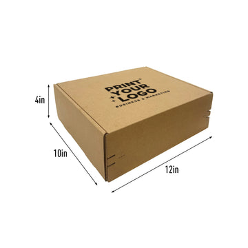 Kraft Mailer Box 12" x 10" x 4" with Self-Seal Tape - Custom One Colour Screen Printed Logo