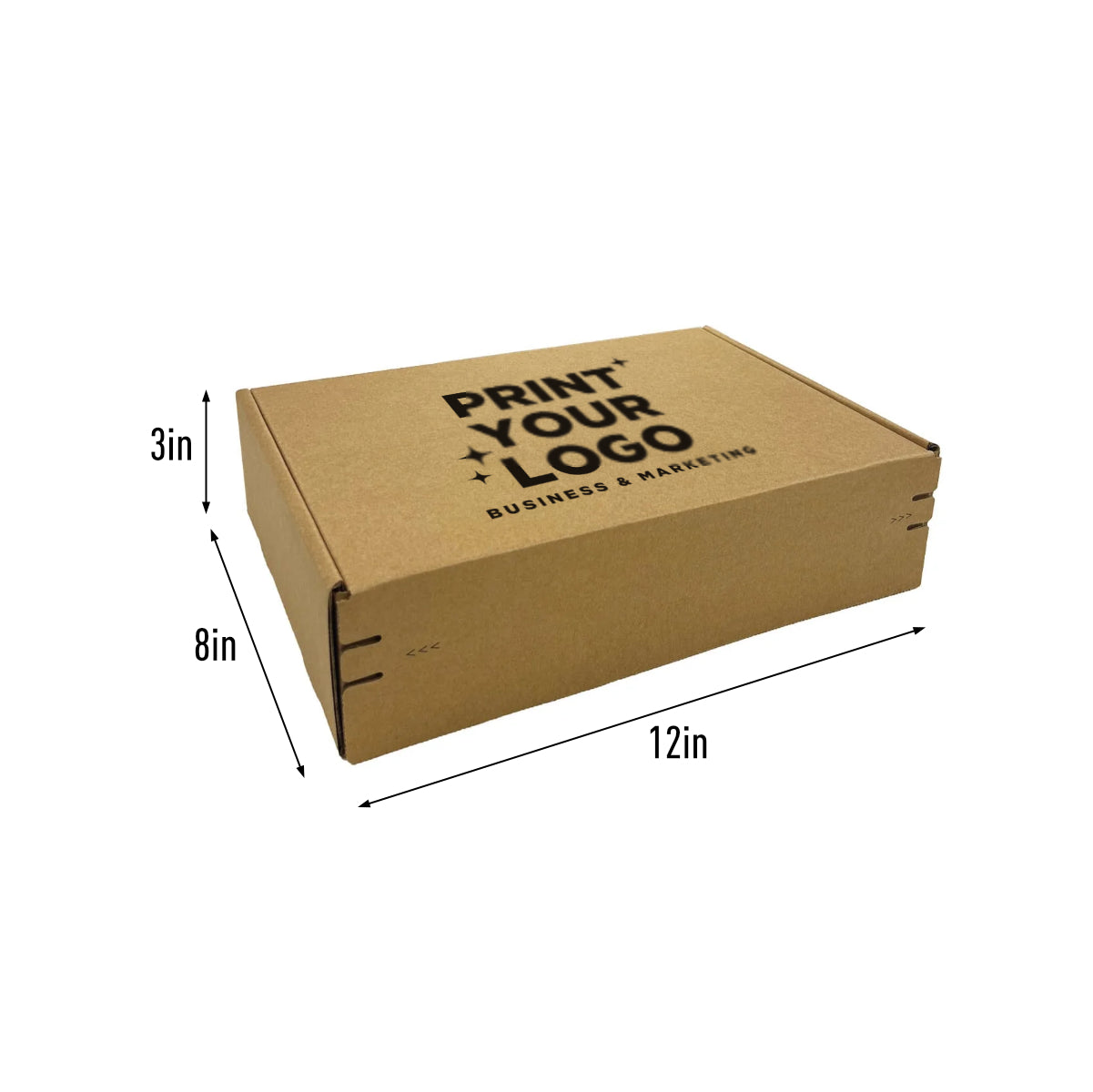 Kraft Mailer Box 12" x 8" x 3" with Self-Seal Tape - Custom One Colour Screen Printed Logo
