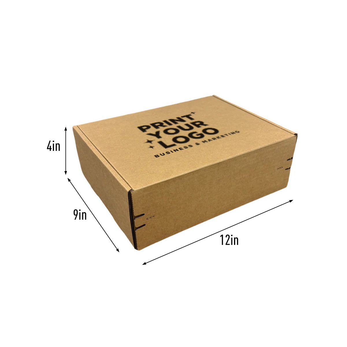 Kraft Mailer Box 12" x 9" x 4" with Self-Seal Tape - Custom One Colour Screen Printed Logo