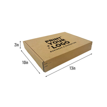 Kraft Mailer Box 13" x 10" x 2" with Self-Seal Tape - Custom One Colour Screen Printed Logo
