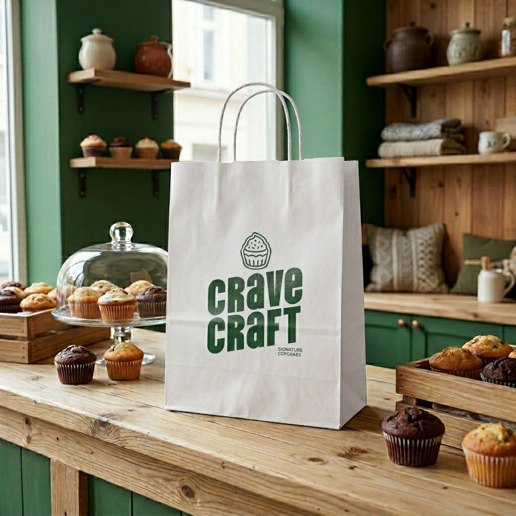 Medium White Paper Bag with Screen Printing Logo – Custom Retail Shopping Bag for Brands