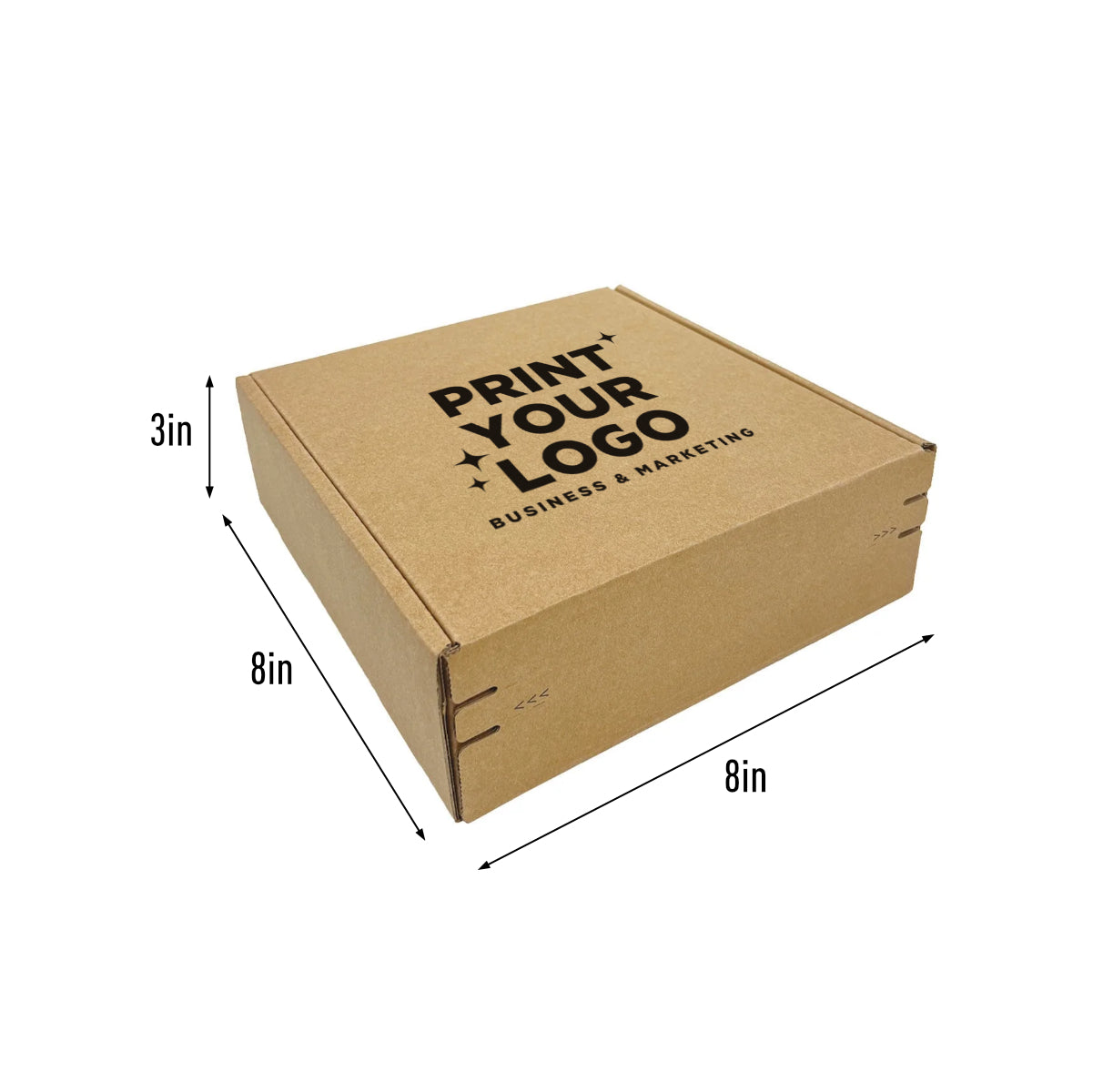 Kraft Mailer Box 8" x 8" x 3" with Self-Seal Tape - Custom One Colour Screen Printed Logo