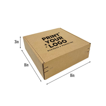 Kraft Mailer Box 8" x 8" x 3" with Self-Seal Tape - Custom One Colour Screen Printed Logo
