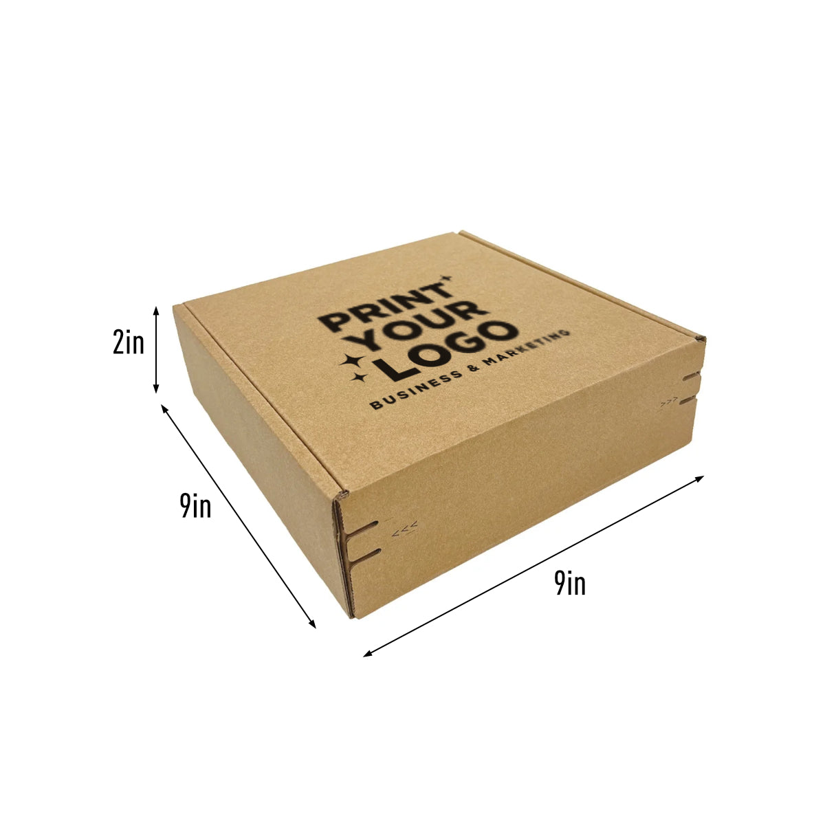Kraft Mailer Box 9" x 9" x 2" with Self-Seal Tape - Custom One Colour Screen Printed Logo