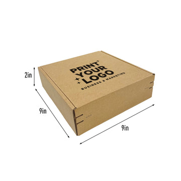 Kraft Mailer Box 9" x 9" x 2" with Self-Seal Tape - Custom One Colour Screen Printed Logo