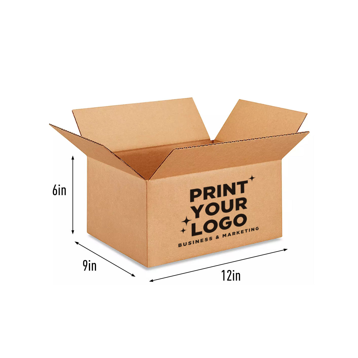 Shipping Box 12" x 9" x 6" Custom Printed with One Colour Logo – Regular Slotted 32 ECT Kraft