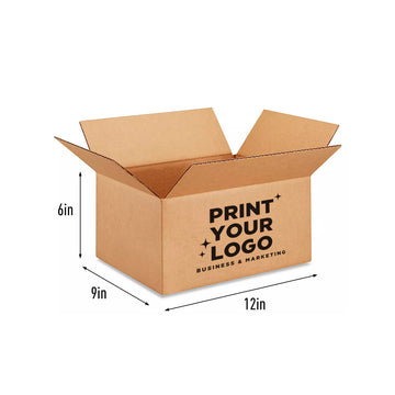 Shipping Box 12" x 9" x 6" Custom Printed with One Colour Logo – Regular Slotted 32 ECT Kraft