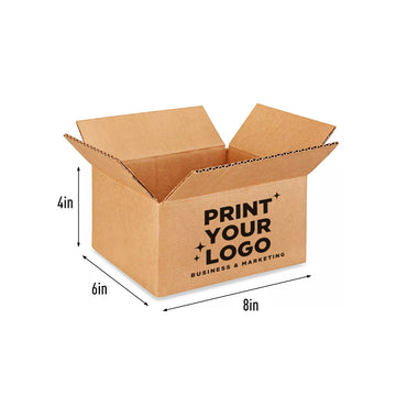 Shipping Box 8" x 6" x 4" Custom Printed with One Colour Logo – 32 ECT Corrugated Kraft
