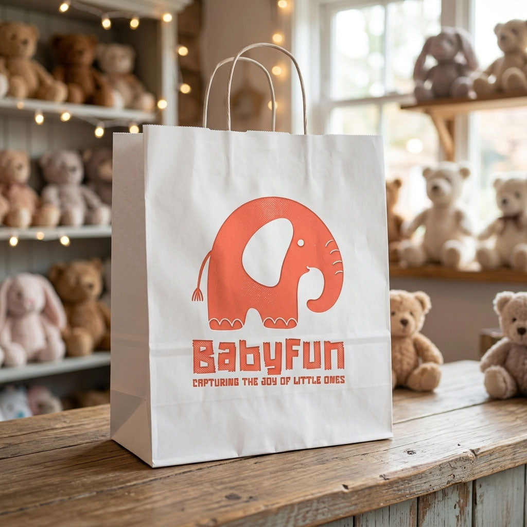 Extra Large White Paper Bag with Screen Printing Logo | Custom Retail Shopping Bag for Brands